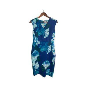 Calvin Klein Teal/Blue Floral V-neck Sleeveless Dress. Size 10